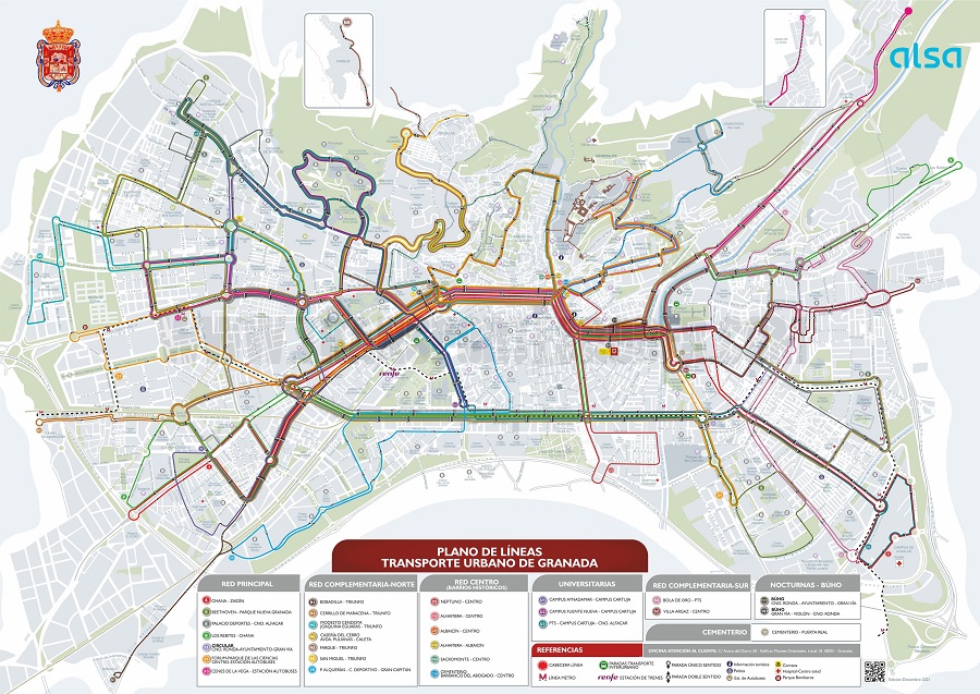 Plano de Líneas Urbanas. Urban bus lines map